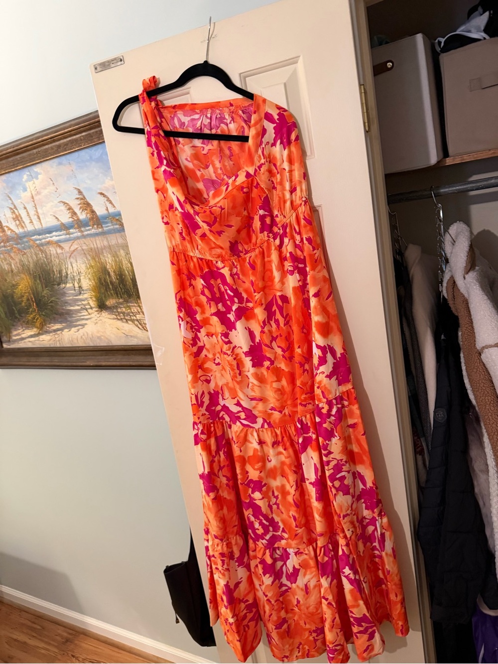 Bright Orange & Pink Floral Maxi Dress